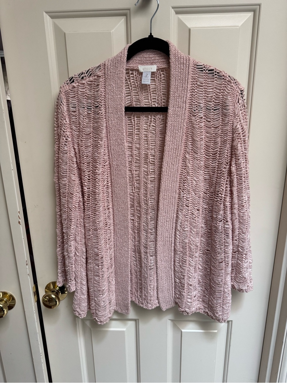 Chico's Moonlight Mauve Jenna Cardigan Sweater Open Weave